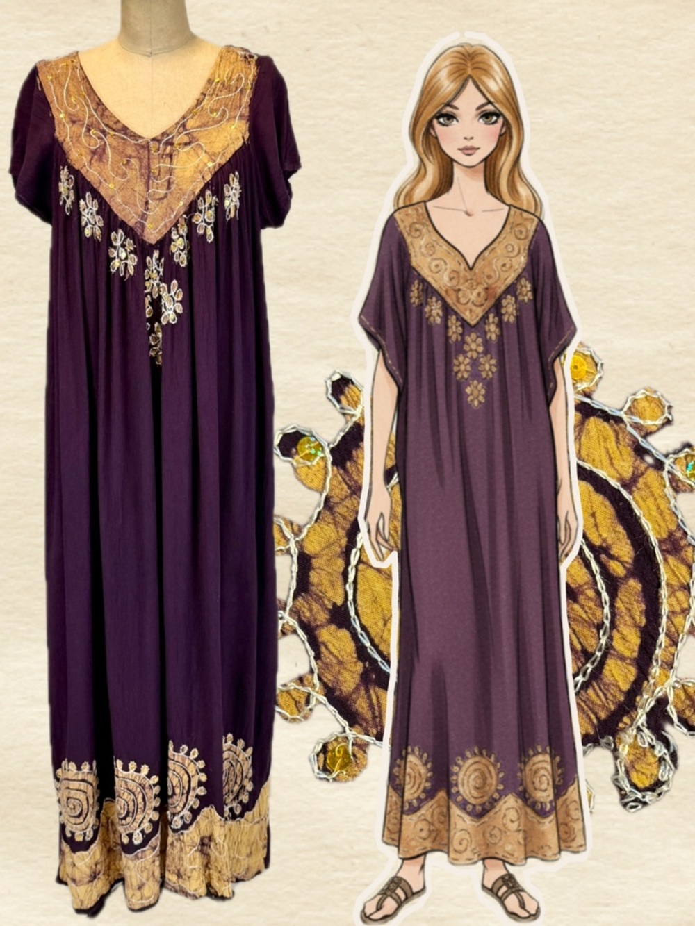 VINTAGE 90s boho sun‎ goddess long maxi dress beach coverup loungewear festival